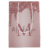 Chic Roos Gold Glitter Drift Sparkle Monogram Medium Cadeauzakje (Achterkant)