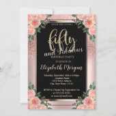 Chic Roos Gold Glitter Flowers 50e verjaardag Kaart (Voorkant)