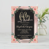 Chic Roos Gold Glitter Flowers 50e verjaardag Kaart (Staand voorkant)