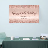 Chic Roos Gold Glitter Happy 100th Birthday Spandoek (Beurs)
