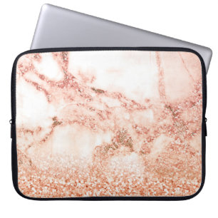 Chic roos gold glitter ombre roze glitter marmer laptop sleeve