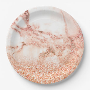 Chic roos gold glitter ombre roze glitter marmer papieren bordje