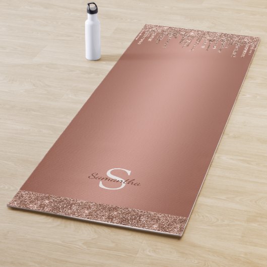 Chic Roos Gold Glitter Sparkle Drip Monogram Naam Yogamat (In situ)
