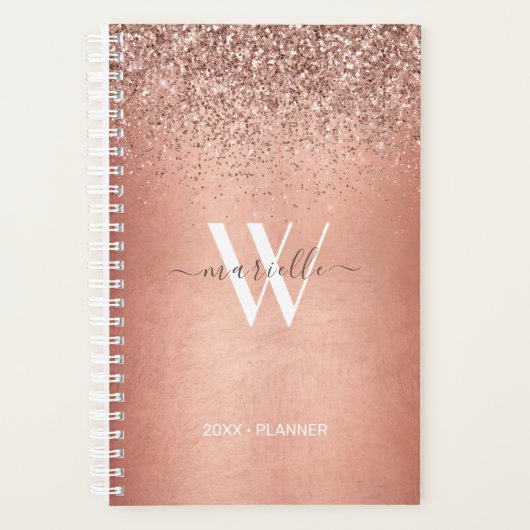 Chic Roos Gold Glitter Sparkle Monogram Name 2022 Planner (Voorkant)