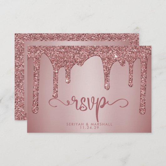 Chic Roos Gold Glitter Sparkle Wedding RSVP (Voorkant / Achterkant)