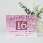 Chic Roos Gold Glitter Sweet 16 Save The Date (Staand voorkant)