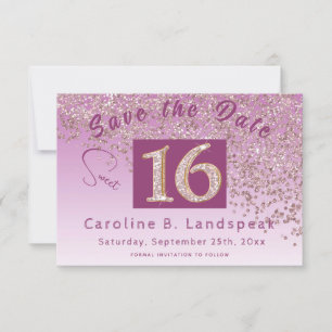 Chic Roos Gold Glitter Sweet 16 Save The Date