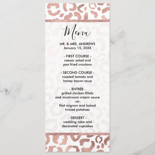Chic Roos Gold Leopard Cheetah Animal Print Menu (Voorkant)