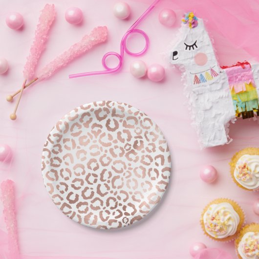 Chic Roos Gold Leopard Cheetah Animal Print Papieren Bordje (Feest)
