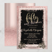 Chic Roos Gold Lijst Glitter 50e verjaardag Kaart (Voorkant / Achterkant)