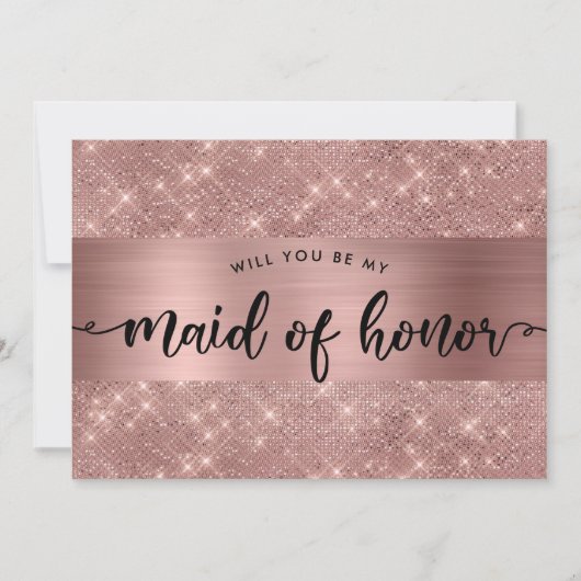 Chic Roos Gold Maid of Honor Proposal Invitation Kaart (Voorkant)