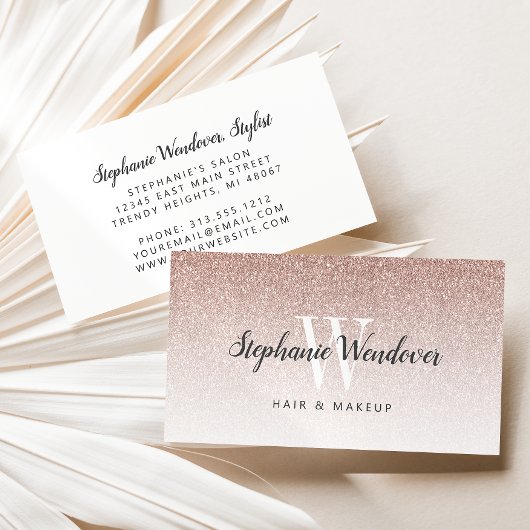 Chic Roos Gold Ombre Glitter Monogram Visitekaartje