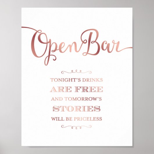 Chic Roos Gold OPEN BAR QUOTE Sign Print (Voorkant)