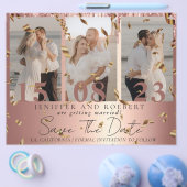 Chic Roos Gold Photo Collage Save the Date Kaart (Enkel)