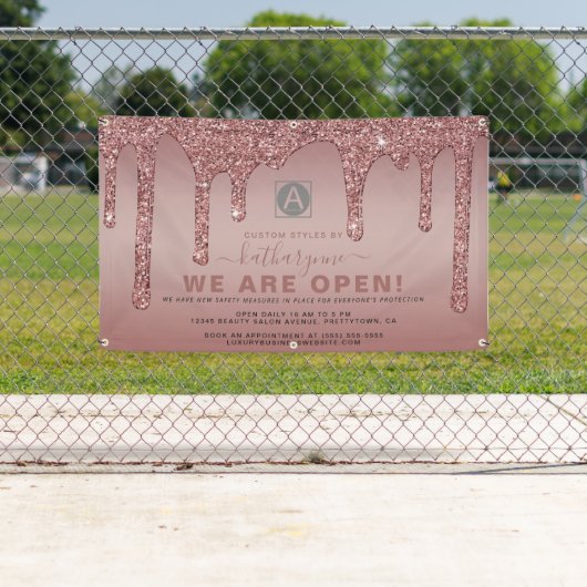 Chic Roos Gold Sparkle Glitter Drift Business Open Spandoek (Insitu)