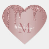 Chic Roos Gold Sparkle Glitter Drift Monogram Hart Sticker (Voorkant)