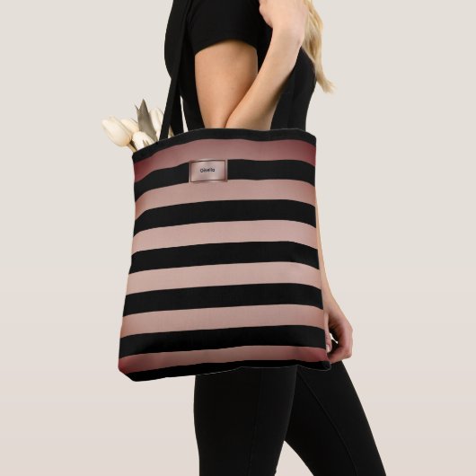 Chic Roos Gold Stripes Canvas tas (Dichtbij)