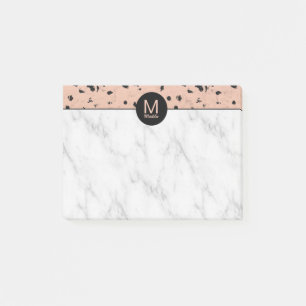 Chic Roos Goud en Marmeren Patroon met Monogram Post-it® Notes