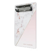 Chic Roos Goud en Wit Marmer Gepersonaliseerd Mini Klembord (Angled2)