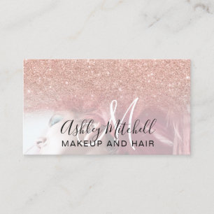 Chic roos goud glitter foto monogram make-up haar visitekaartje