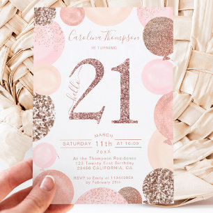 Chic roos goud glitter roze ballon foto 21st kaart