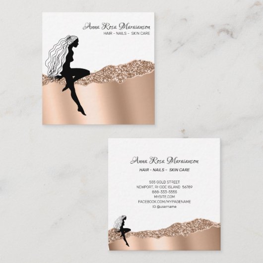 *~* Chic Roos Goud Lang Haar Godin Vrouw Vierkante Visitekaartje (Voorkant / Achterkant)