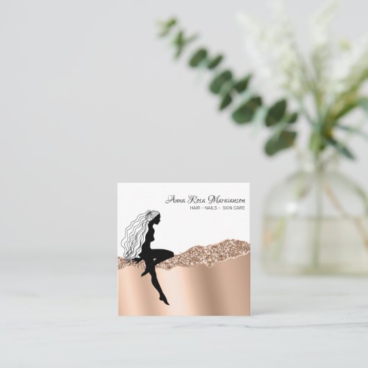 *~* Chic Roos Goud Lang Haar Godin Vrouw Vierkante Visitekaartje (Staand voorkant)