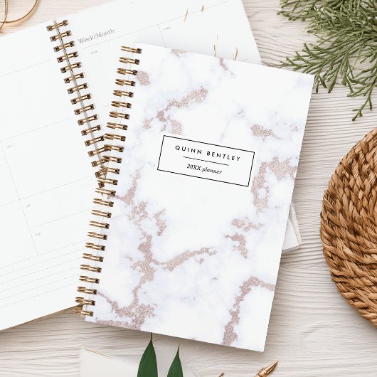 Chic Roos Goud Marmer Gepersonaliseerd Planner