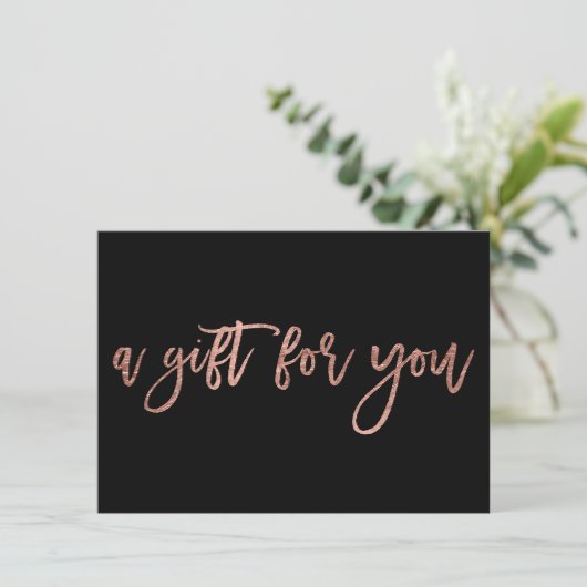 Chic roos goud, zwart script, cadeaubon (Staand voorkant)