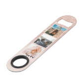 Chic roos gouden glitter blush 3 foto grid monogra speed flessenopener (Voorkant Gekanteld)