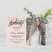 Chic roos gouden glitter blush afstuderen typograf kaart (Staand voorkant)