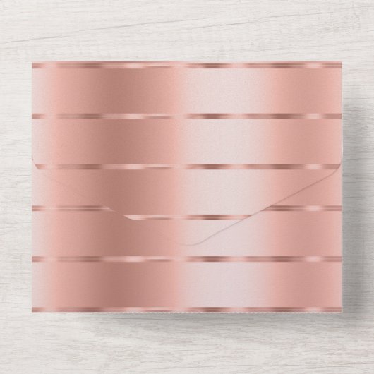 Chic Roos gouden lint bruiloft All In One Uitnodiging (Achterkant)