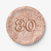 Chic Roos Gouden Luipaard Print 80ste Verjaardag Papieren Bordje (Voorkant)