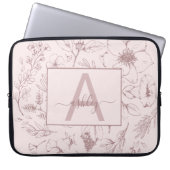 Chic Roos Roze Floral Manuscript Naam Monogram Laptop Sleeve (Voorkant)