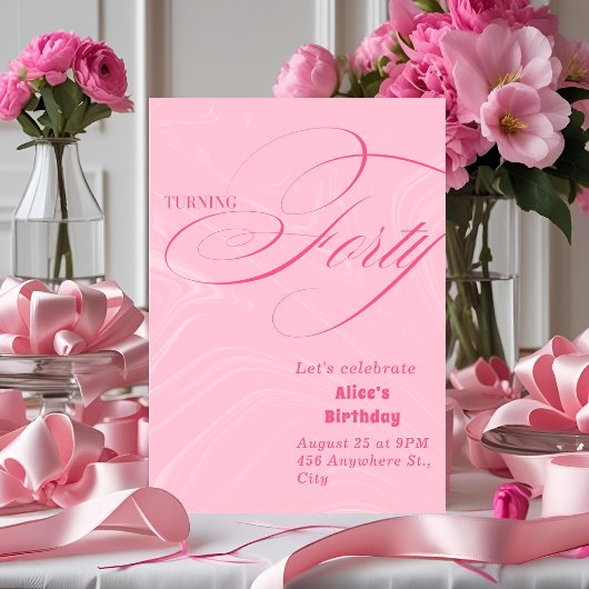 Chic rose 40e anniversaire Invitation pour adulte