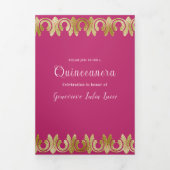 Chic rose avec Gold Quinceanera Party Invitation (Page de couverture)