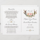 Chic Rose Blush Floral Antlers Programme de mariag (Devant / Derrière)