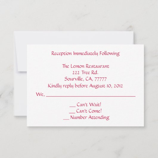 Chic Rose bruiloftsreceptie RSVP Kaart (Achterkant)