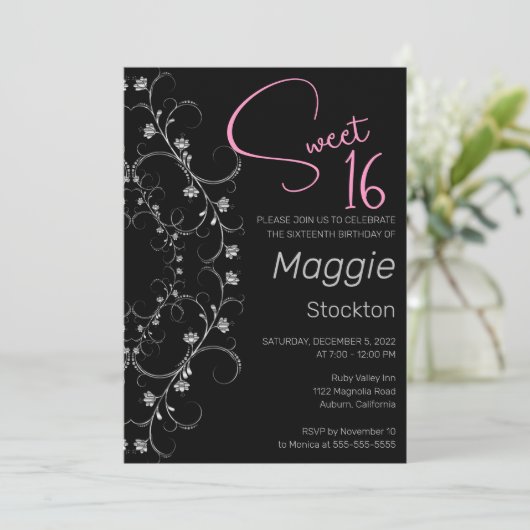 Chic rose et argent doux 16 Invitation (Debout devant)