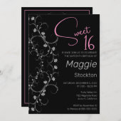 Chic rose et argent doux 16 Invitation (Devant / Derrière)