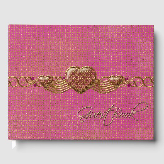 Chic Rose et Gold Hearts Mariage livre d'hôtes (Recto)