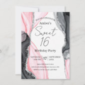 Chic rose et noir marbre doux 16 Invitation (Devant)