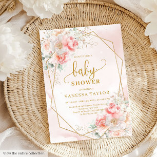 Chic rose et or fille baby shower invitation