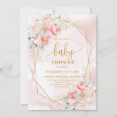 Chic rose et or fille baby shower invitation (Devant)