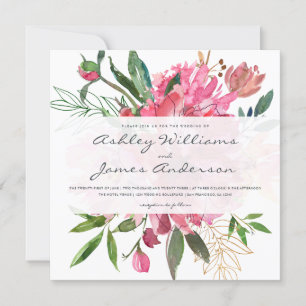 Chic rose floral blanc Faire-part de mariage