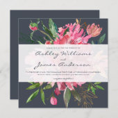 Chic rose floral bleu foncé Faire-part de mariage (Devant / Derrière)