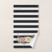 Chic Rose Floral tendance rayures noires et nom (Serviette à main)