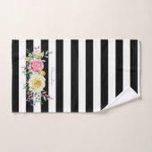 Chic Rose Floral tendance rayures noires et nom (Serviette à main)