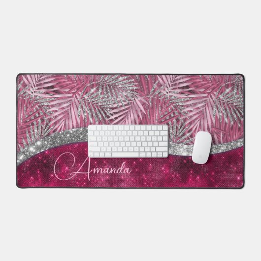 Chic rose fuchsia parties scintillant feuille mono (Clavier et souris)