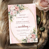 Chic Rose Gold Blush Botanical Wedding Invitation Kaart